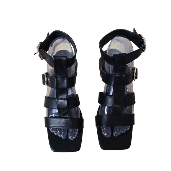 ZARA Black Gladiator Strappy Block Heel Sandals‎ Women Size 37 - Picture 2 of 6
